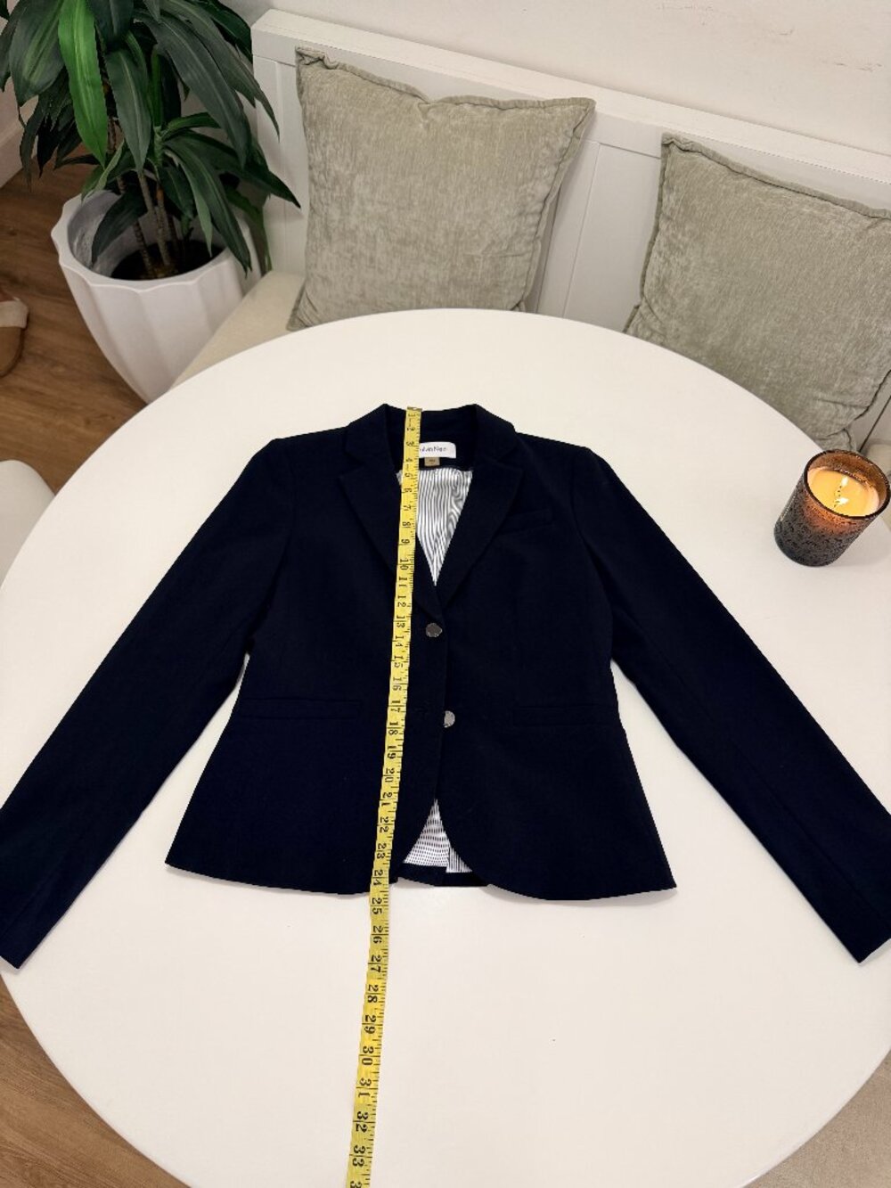 Calvin Klein Navy One Button Blazer Striped Lining Classic Size